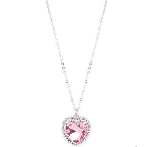 NWT Boutique Pink Heart & Silver Diamond Rhinestone Necklace - Fashion Jewelry - Picture 3 of 3